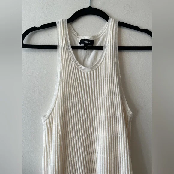 Theory Ottoman Day Dress White Size Medium Ribbed Tank Swing Dress Stitchy knit - Picture 5 of 11